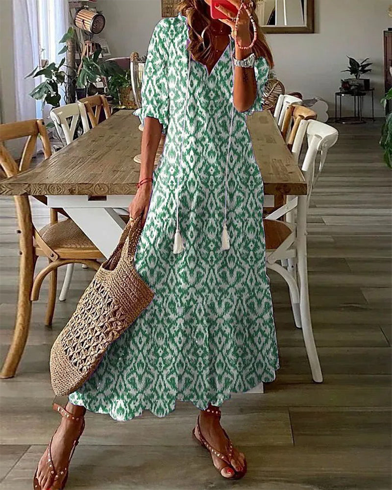 Robe longue bohémienne avec décolleté en V et tombé fluide