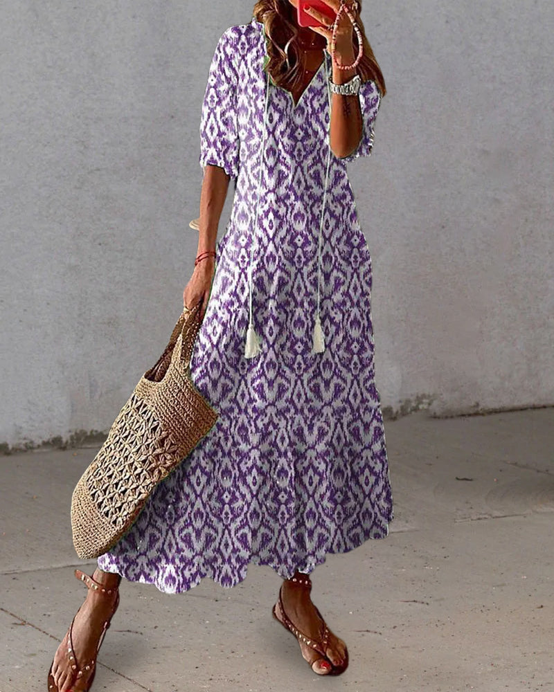 Robe longue bohémienne avec décolleté en V et tombé fluide