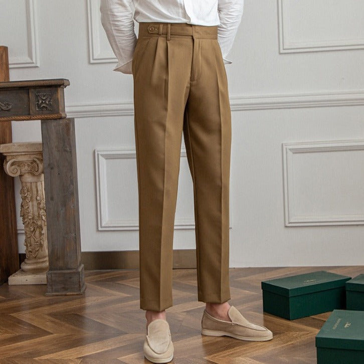 Elegant Men's Tailored Straight-Leg Pleated Trousers