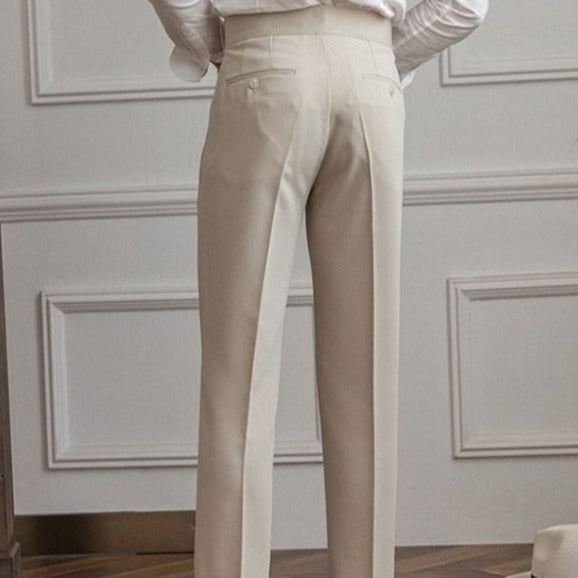 Elegant Men's Tailored Straight-Leg Pleated Trousers