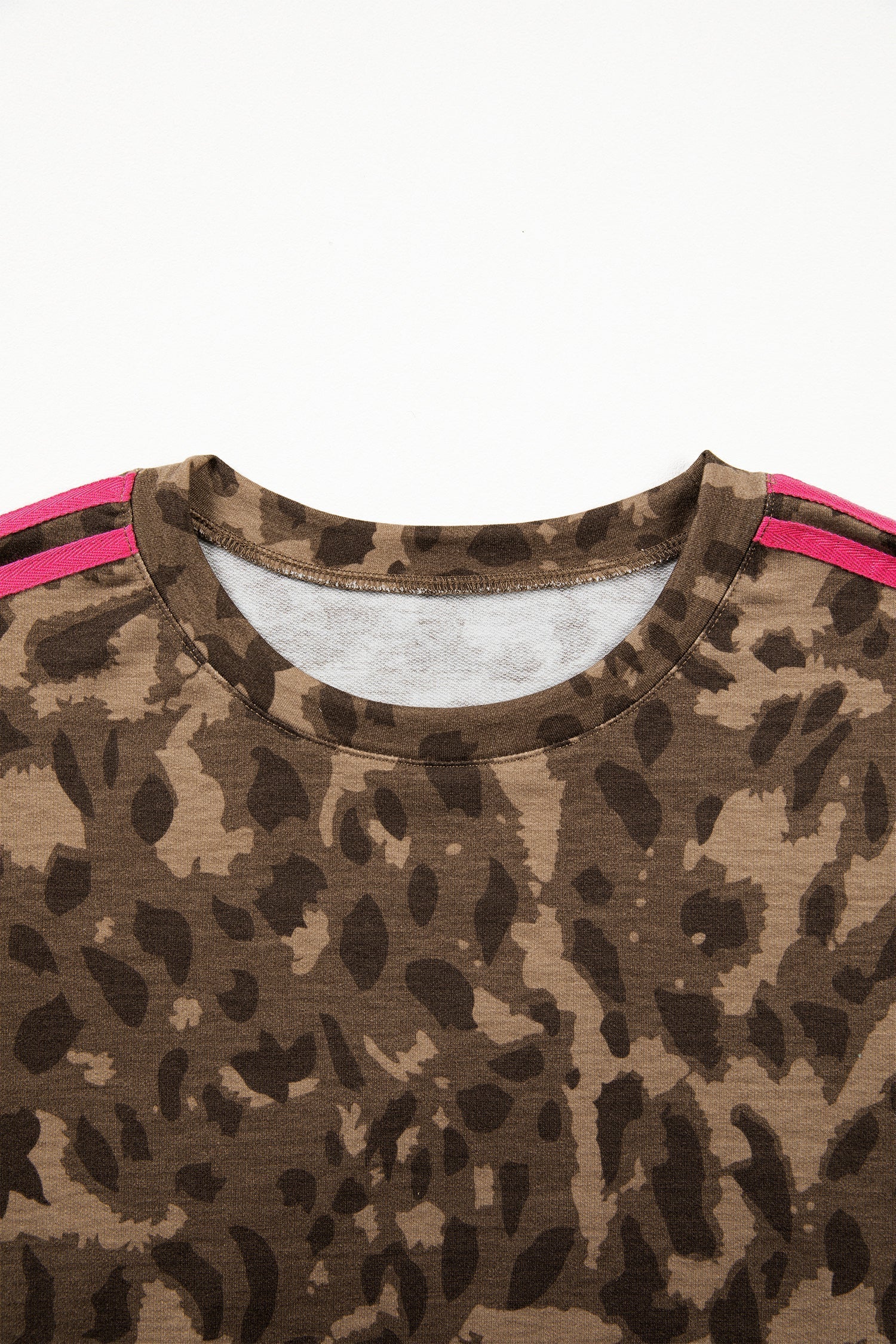 Brown Mini T-Shirt Dress with Leopard Print and Pockets