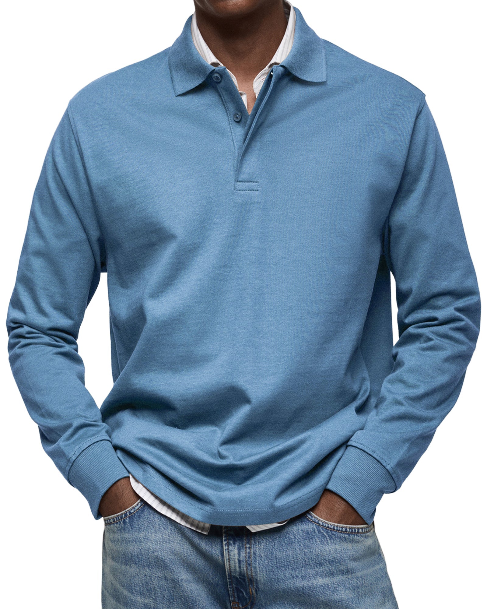 Polo a Maniche Lunghe da Uomo in Cotone con Colletto Classico