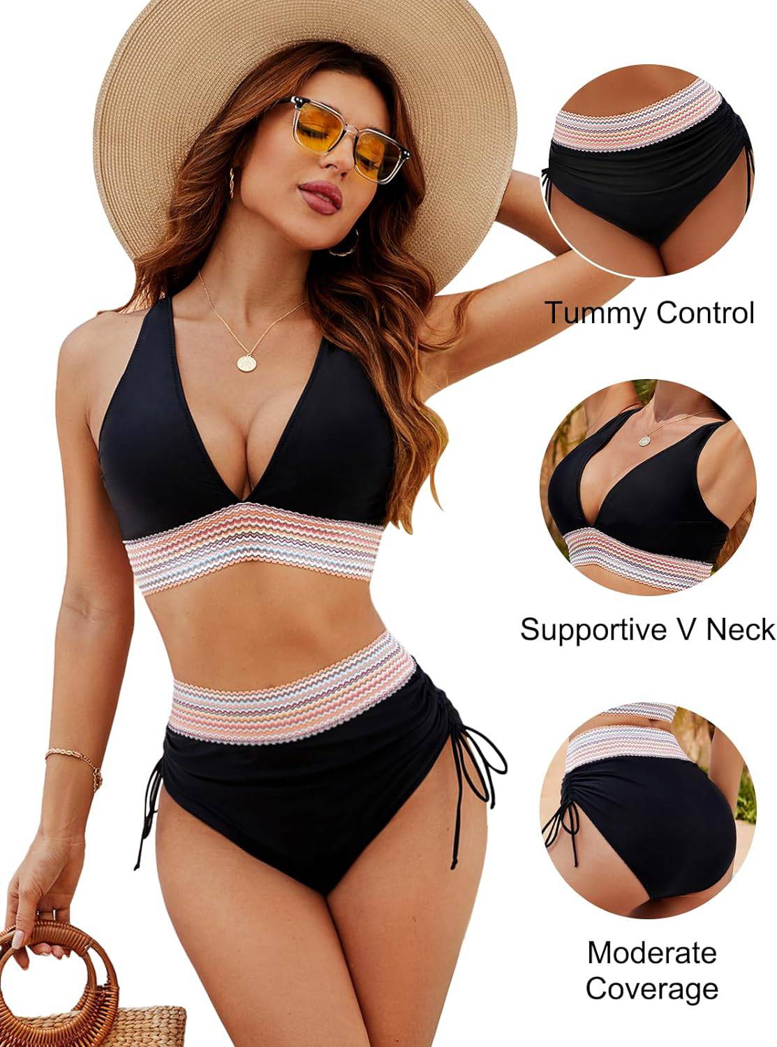 High-Waisted Women's Bikini with Triangle Bra Top