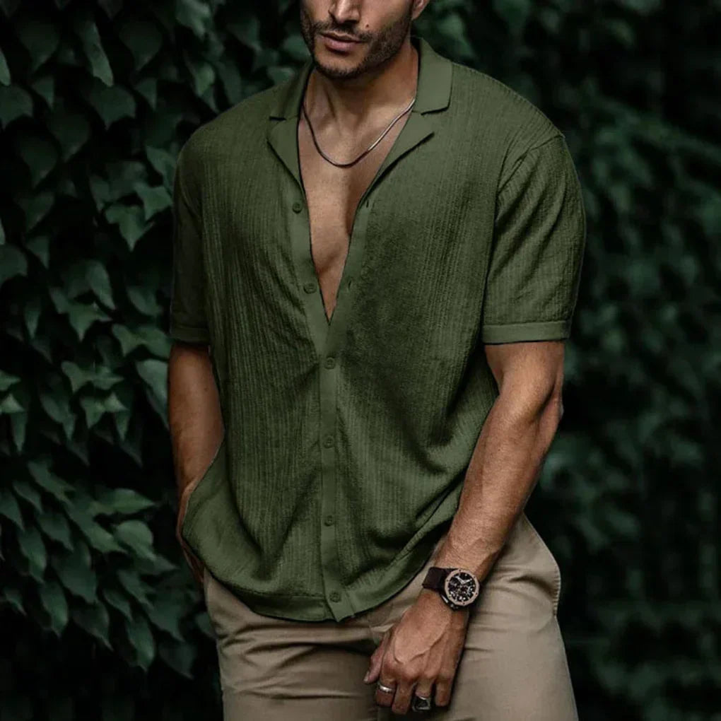Men's summer short-sleeve shirt with linen effect