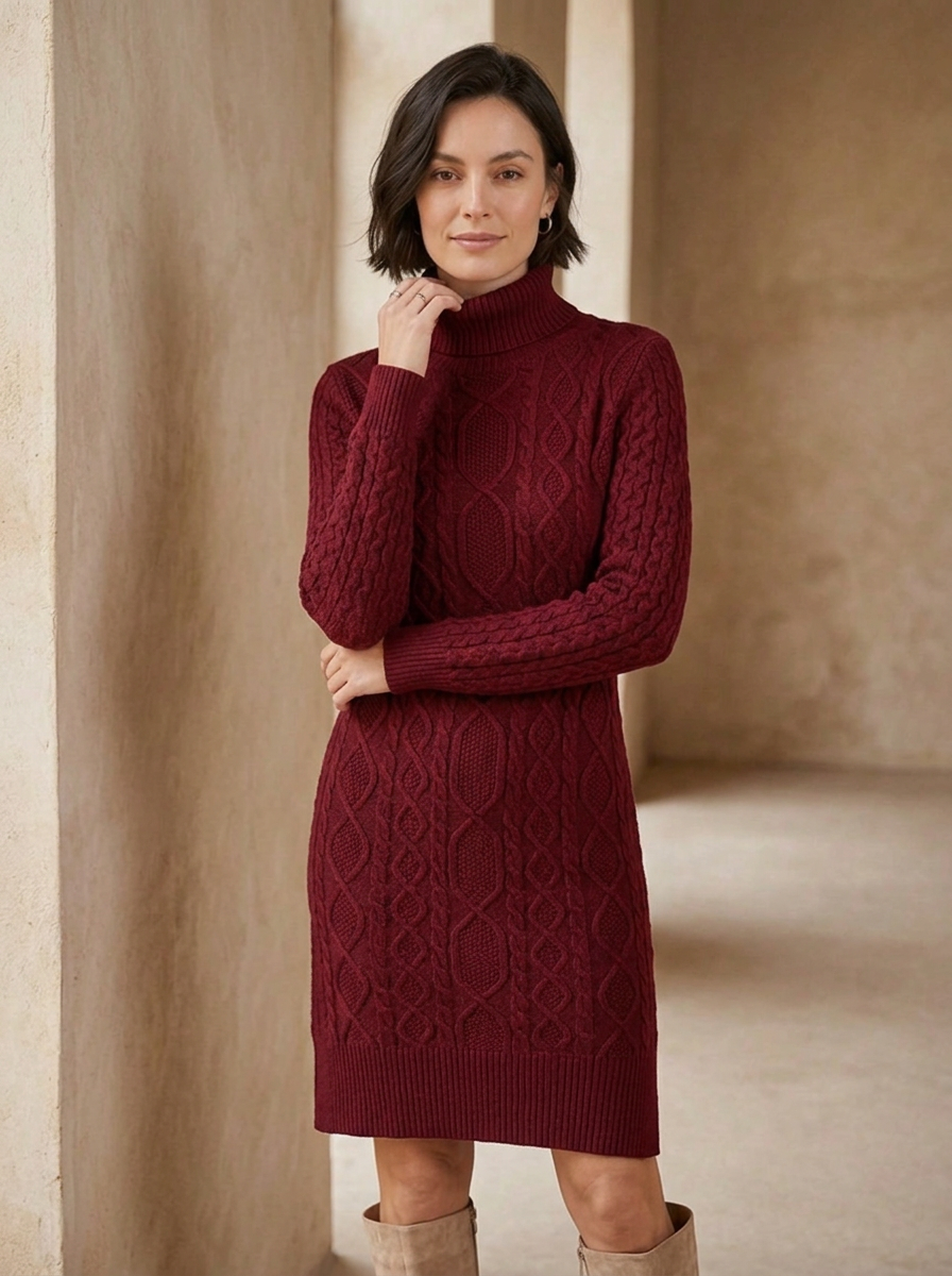 Abito in Maglia da Donna con Collo Alto e Maniche Lunghe