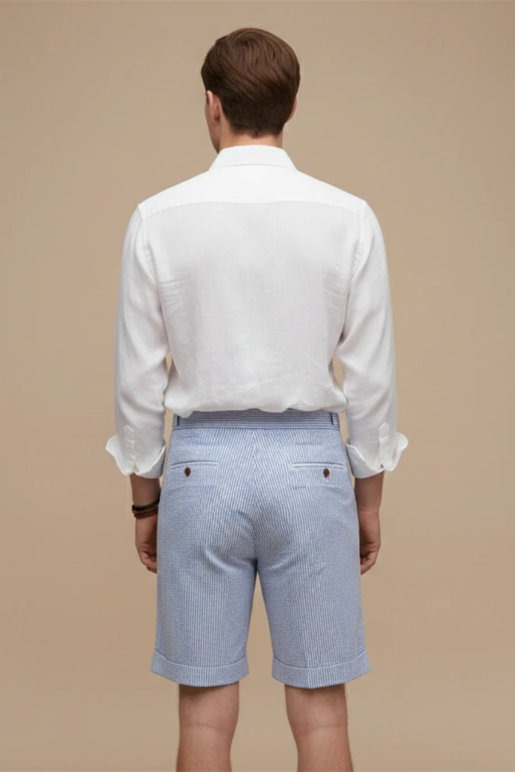 Scott | Men's High-Waisted Seersucker Striped Chino Shorts with Cuffs
