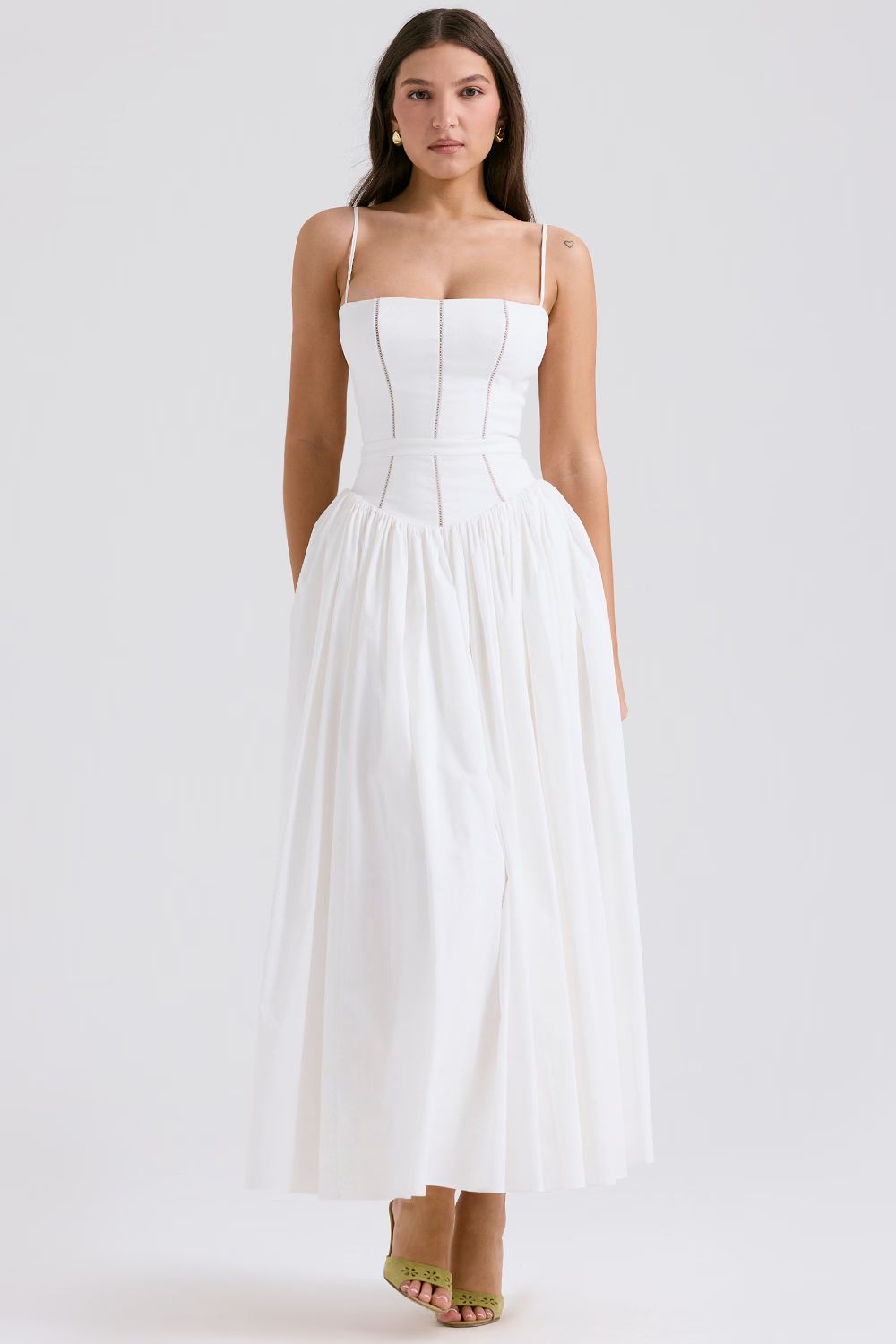 Abito Midi Donna Floreale con Scollo Dritto e Spalline Sottili