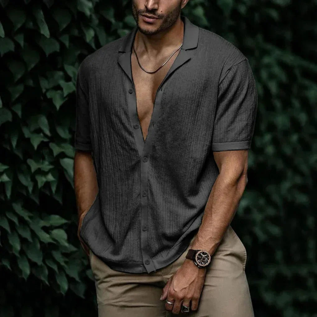 Men's summer short-sleeve shirt with linen effect