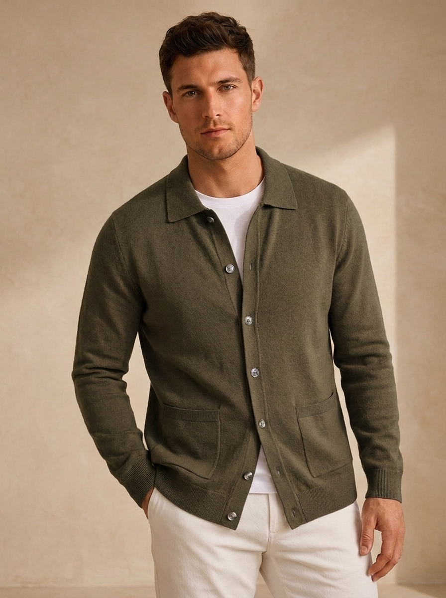 Cardigan da Uomo con Colletto e Bottoni