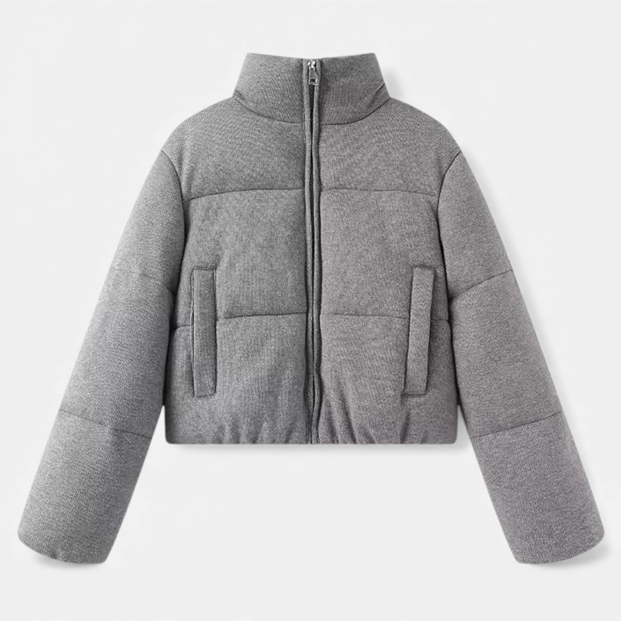 Giacca Puffer Donna Corta con Collo Alto e Chiusura Zip