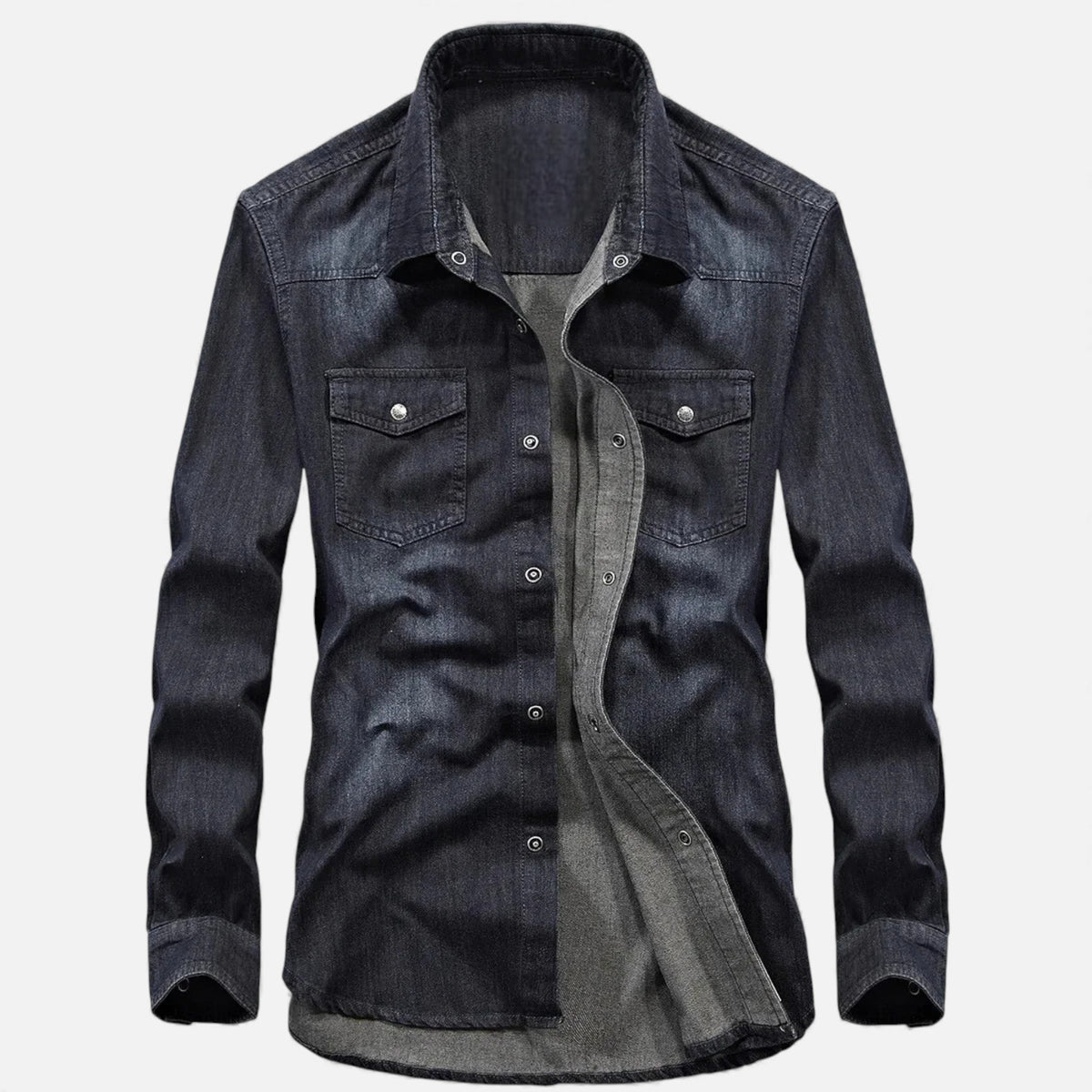 Camicia Uomo in Denim a Maniche Lunghe con Tasche sul Petto