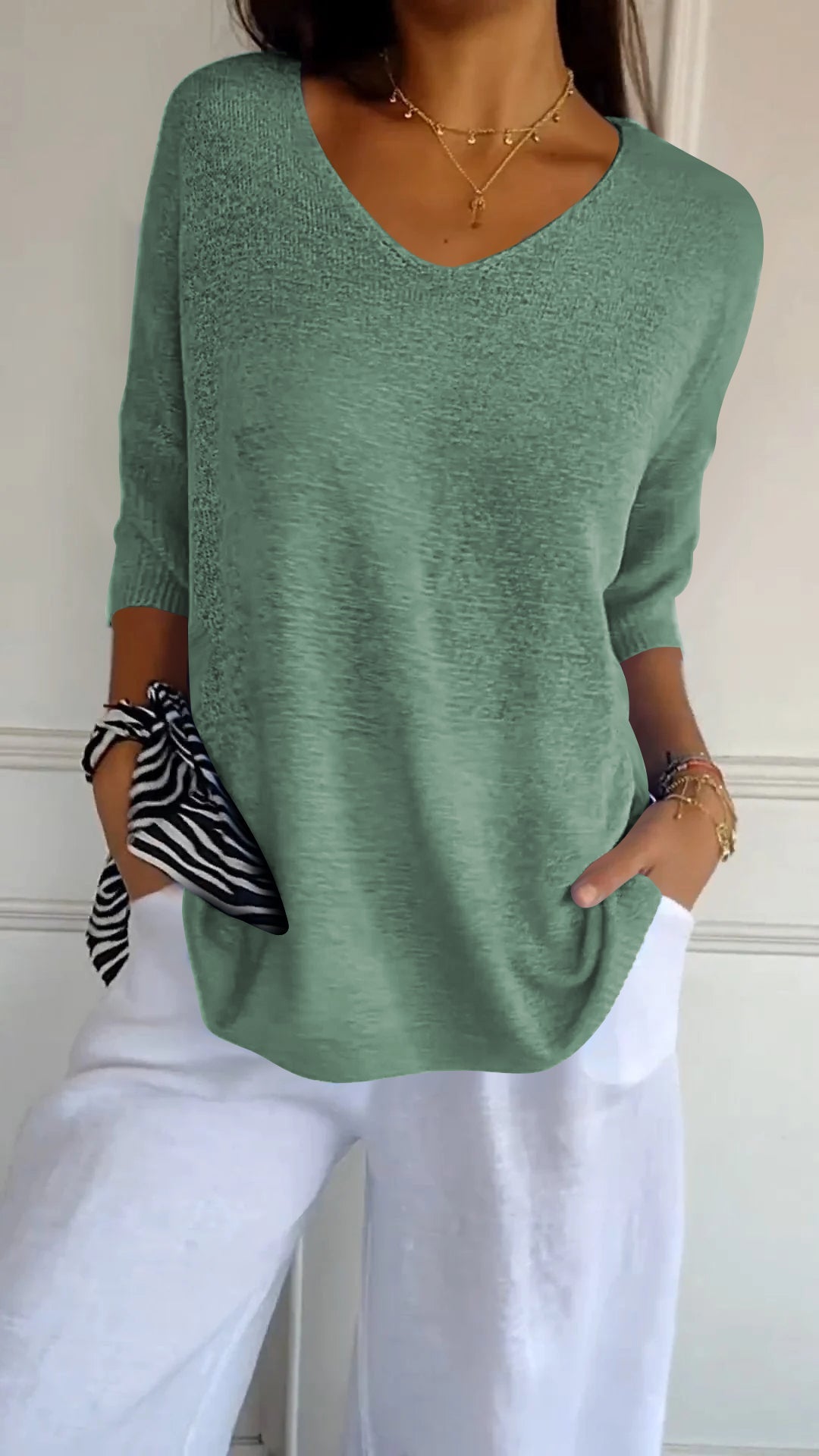 Maglia Donna Casual Scollo a V Maniche Lunghe Morbida