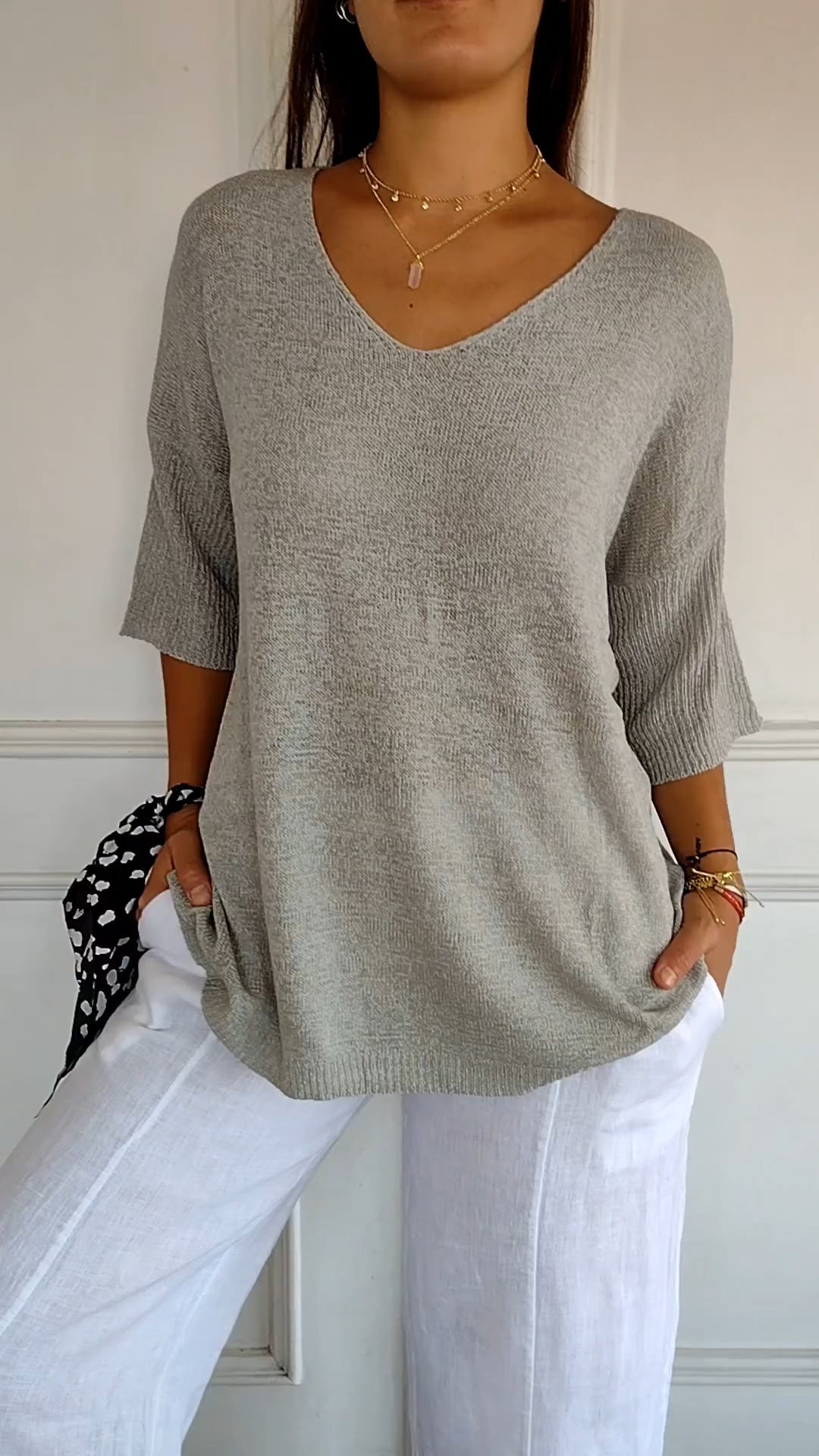 Maglia Donna Casual Scollo a V Maniche Lunghe Morbida