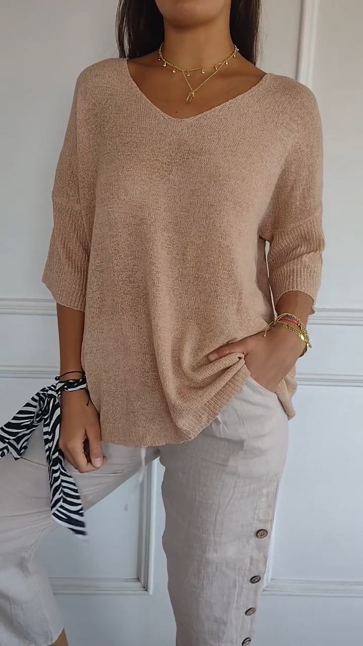 Maglia Donna Casual Scollo a V Maniche Lunghe Morbida