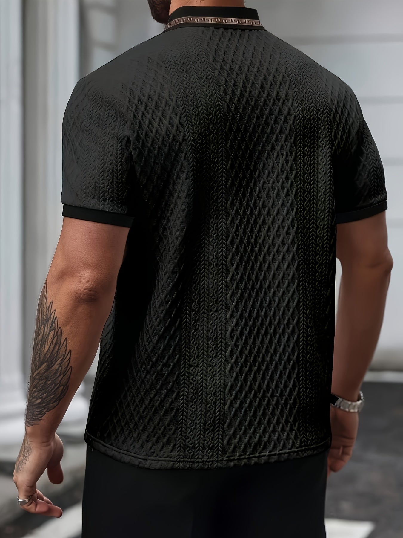 Men's Textured Polo Shirt, Short Sleeve, Slim Fit, Breathable