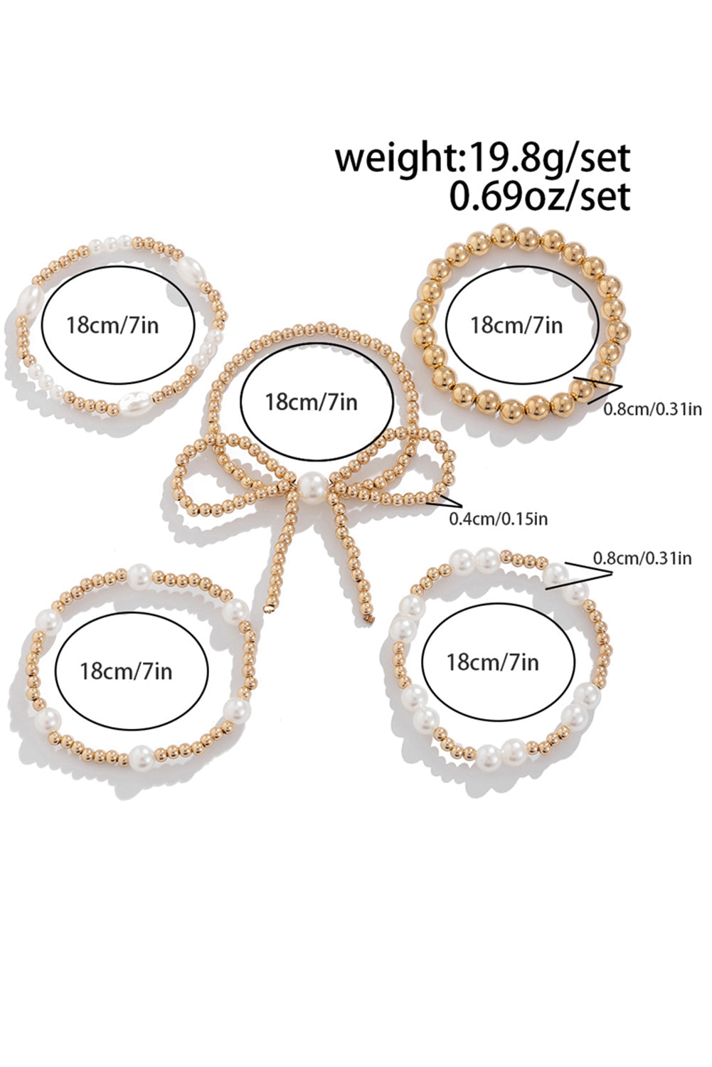 Set di Bracciali Multistrato con Fiocco Dorato e Perle