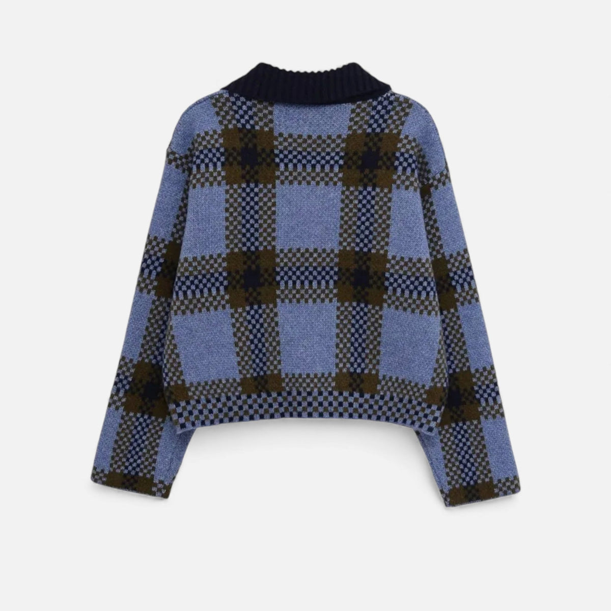 Cardigan femme à carreaux avec fermeture éclair et col contrastant
