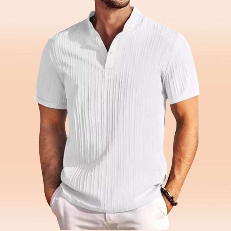 Polo Uomo in Maglia a Coste con Collo Henley Casual