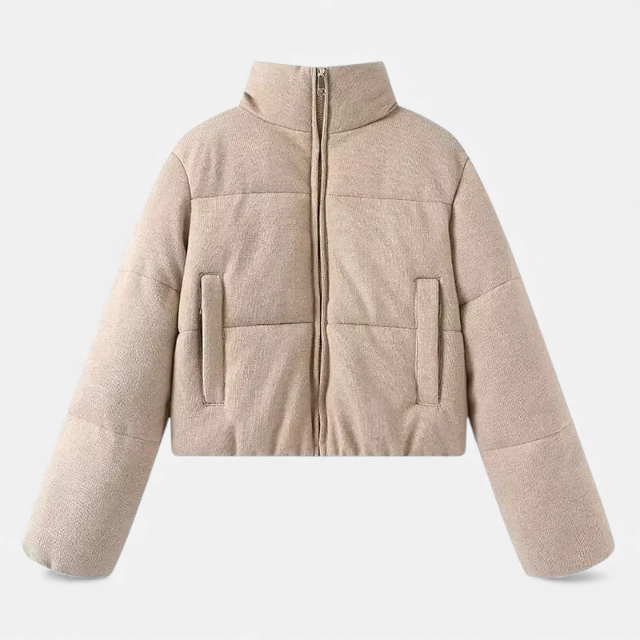 Giacca Puffer Donna Corta con Collo Alto e Chiusura Zip