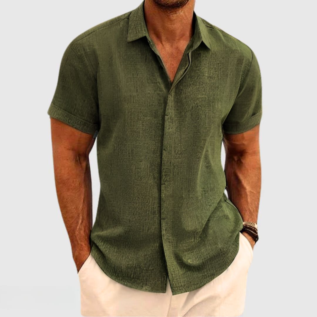 Camicia Casual da Uomo a Maniche Corte in Lino e Cotone