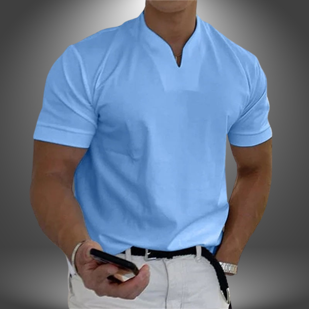 Pánské casual polo s krátkým rukávem a límečkem Henley