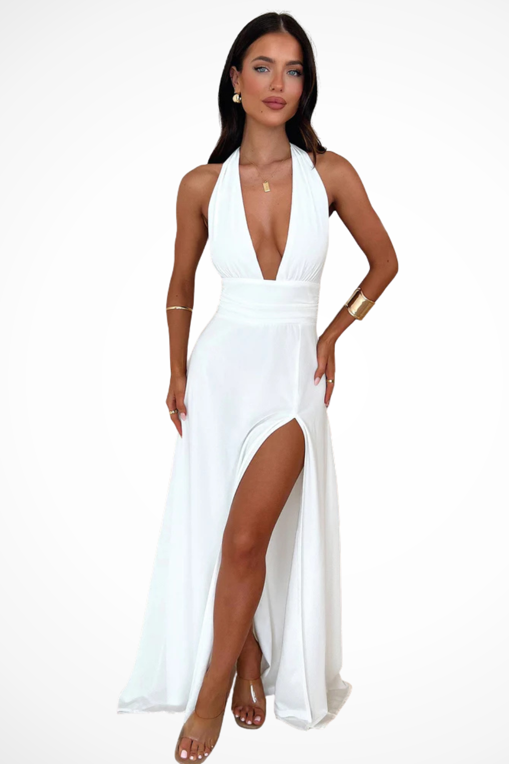 Kaelira | Maxi Abito da Donna con Scollo all'Americana e Spacco Laterale