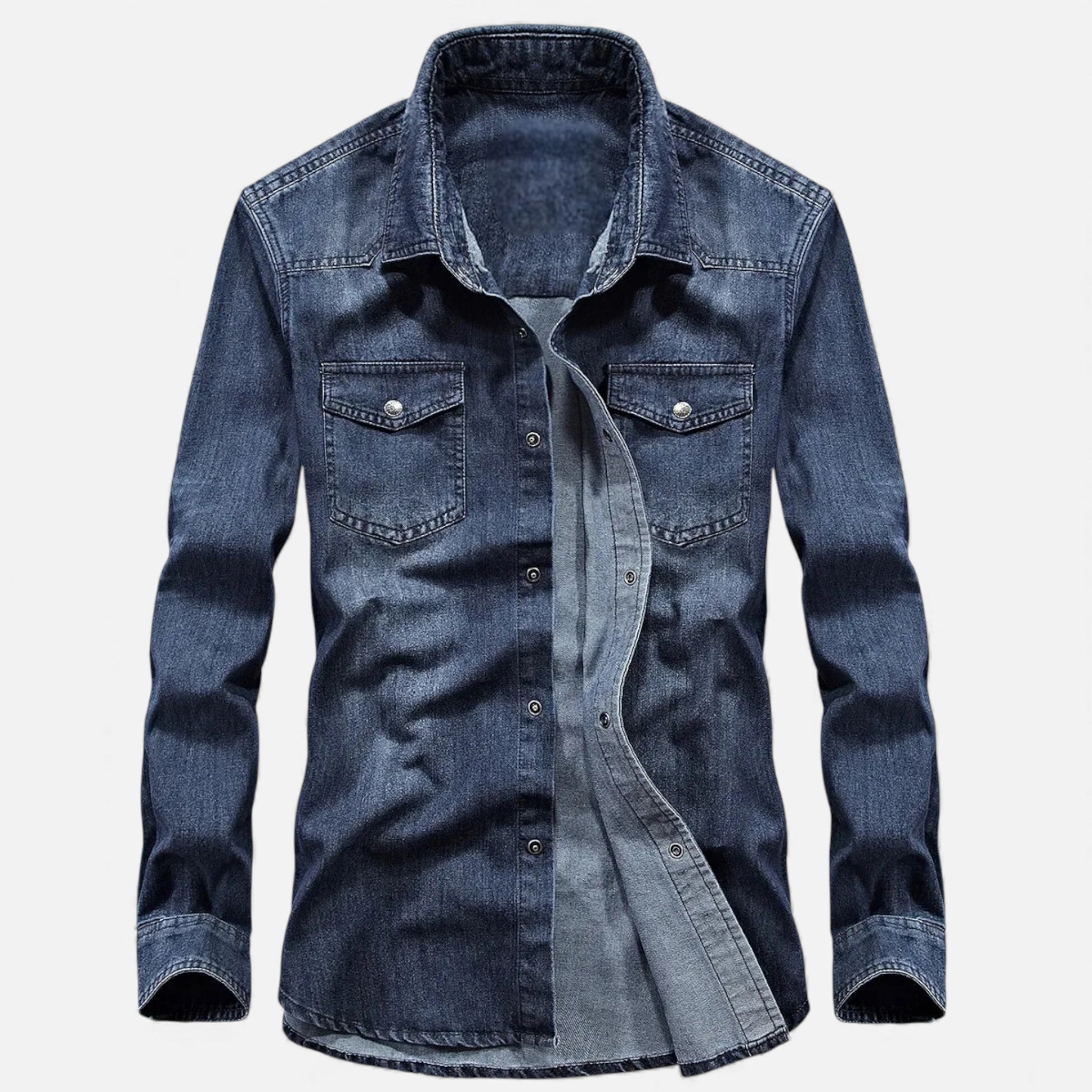 Camicia Uomo in Denim a Maniche Lunghe con Tasche sul Petto