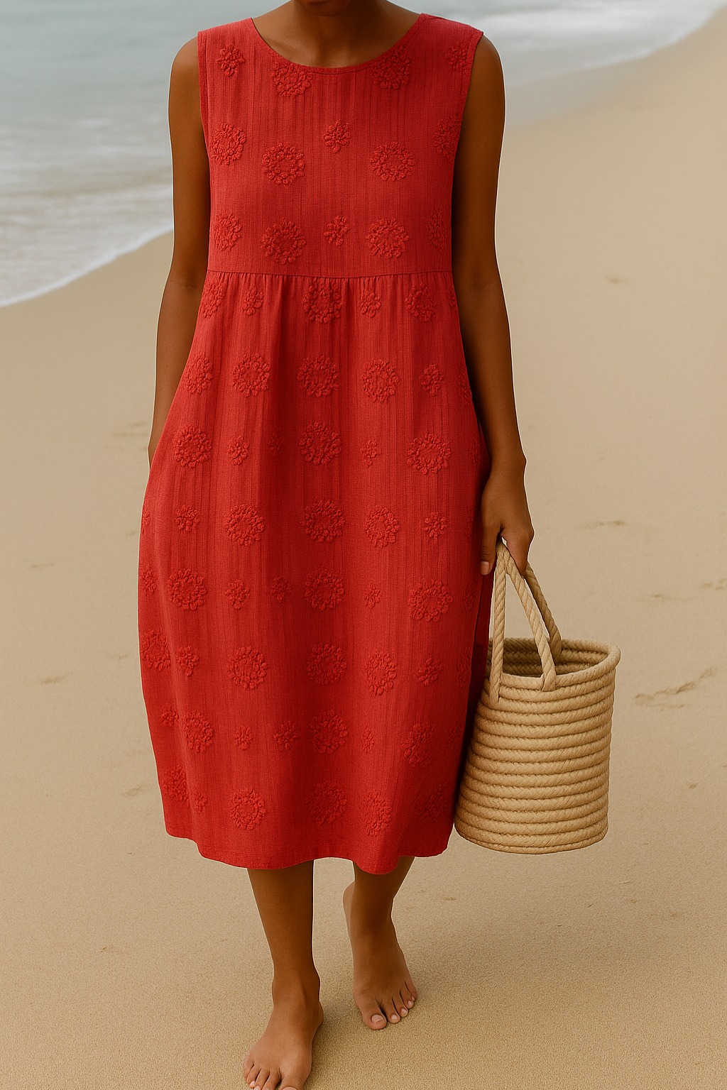 Sleeveless Midi Dress with a Relaxed Fit