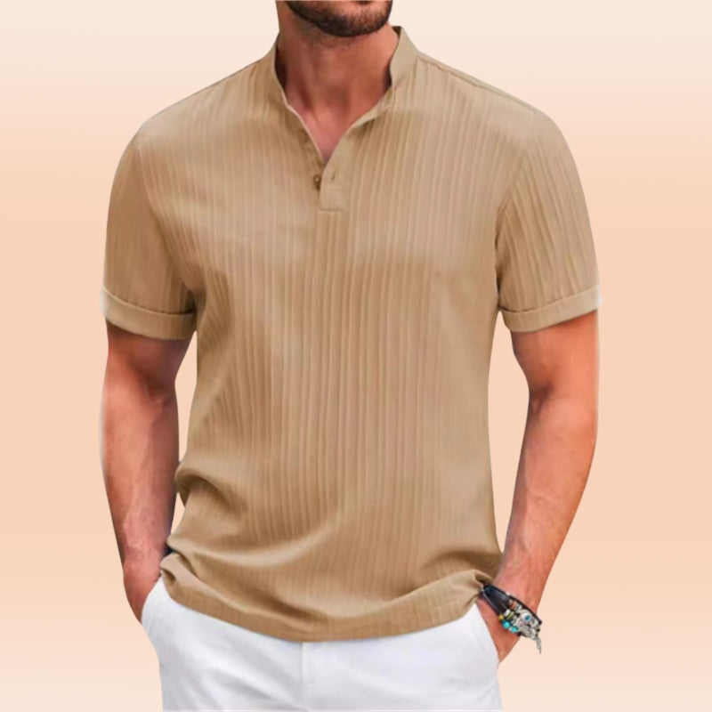 Polo Uomo in Maglia a Coste con Collo Henley Casual