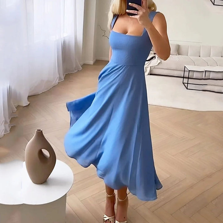 Vestido midi de mujer con banda y falda acampanada