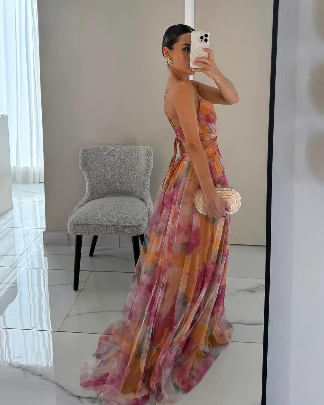 Vestito lungo da donna con stampa floreale