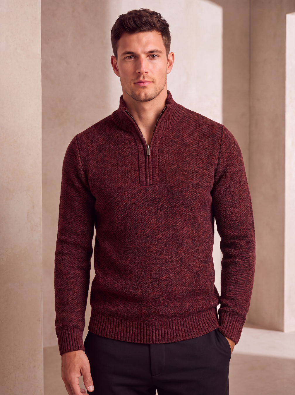 Maglione da Uomo con Mezza Zip e Collo Alto