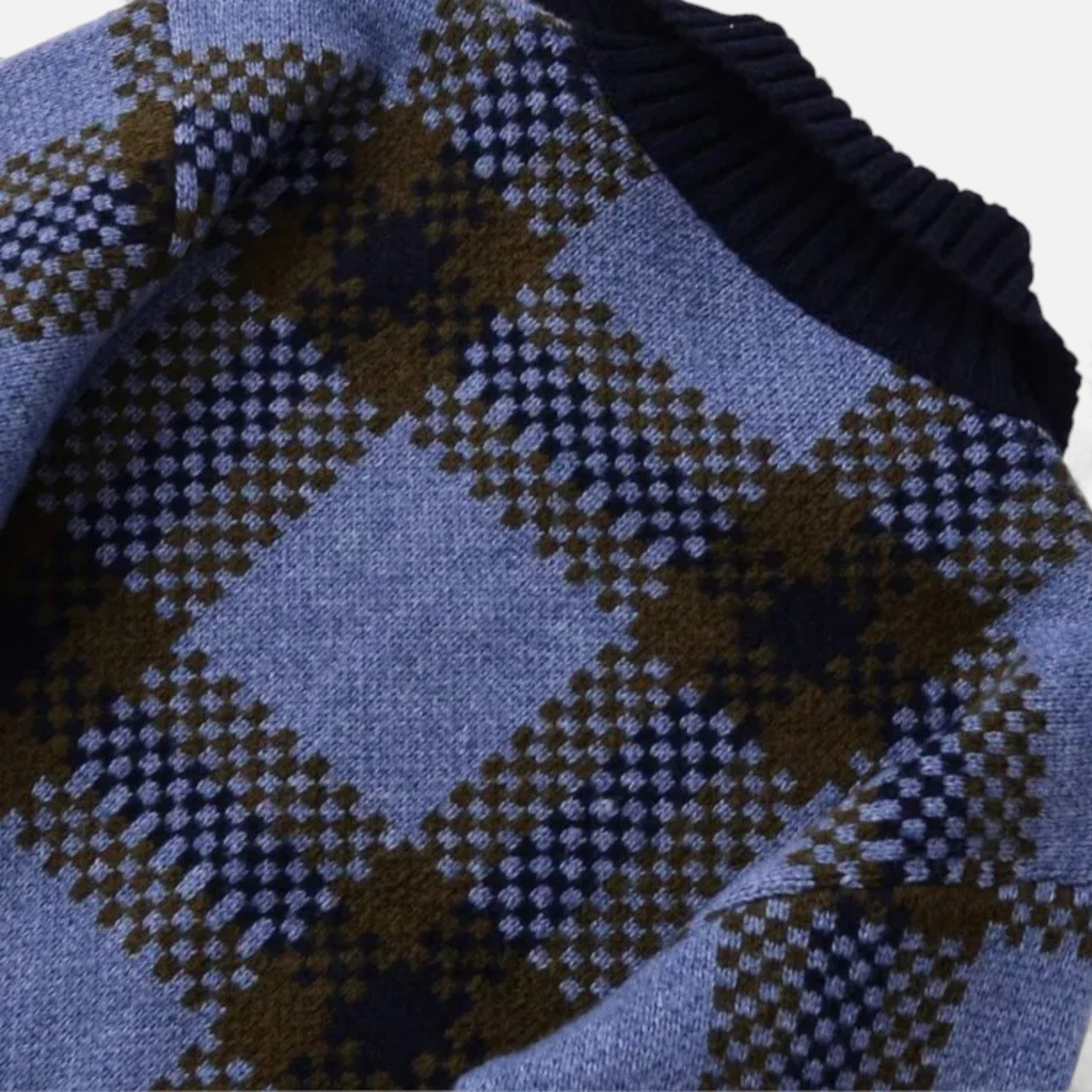 Cardigan Donna a Quadri con Zip e Colletto a Contrasto