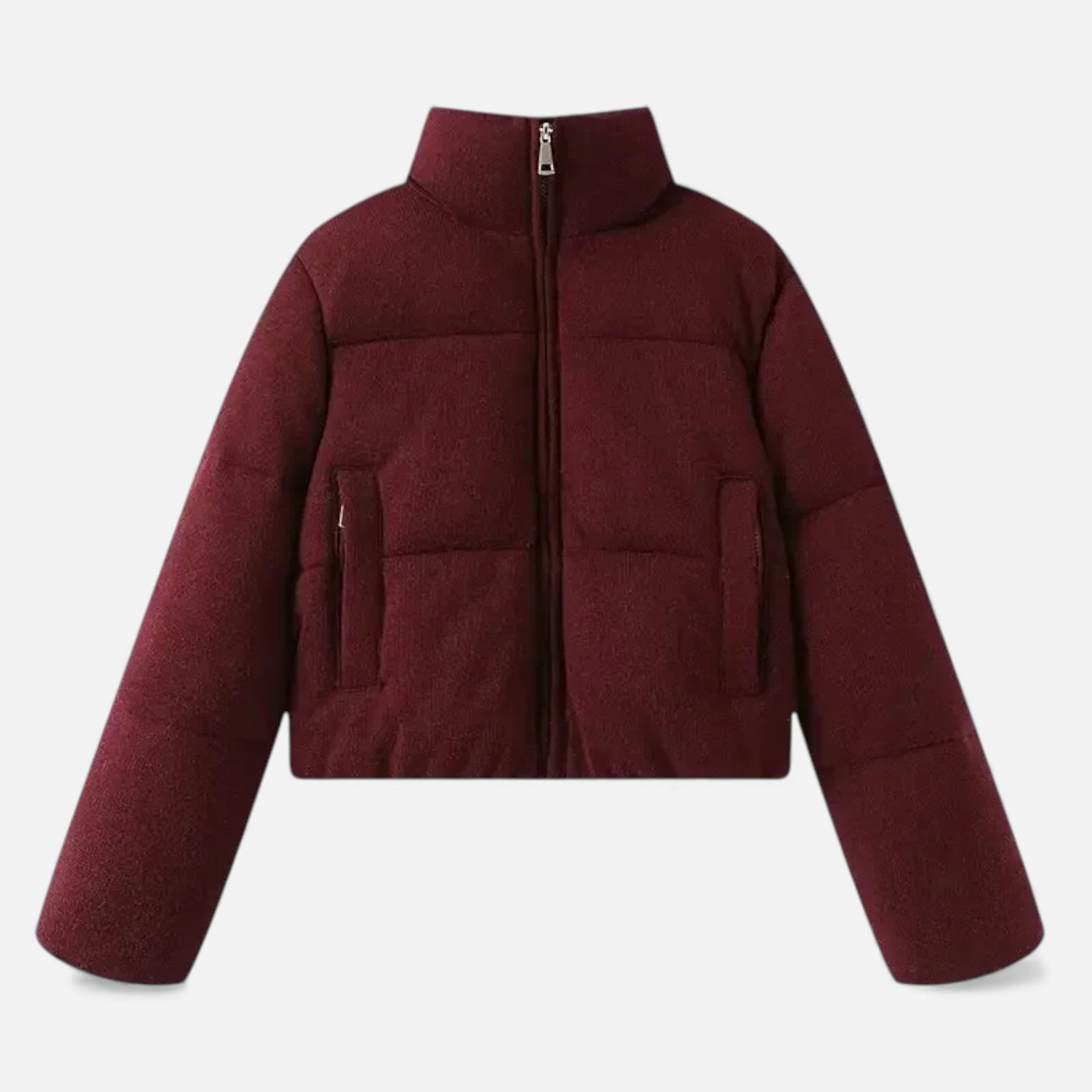 Giacca Puffer Donna Corta con Collo Alto e Chiusura Zip