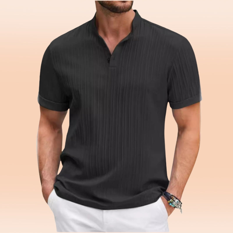 Men's Ribbed Knit Polo with Casual Henley Collar