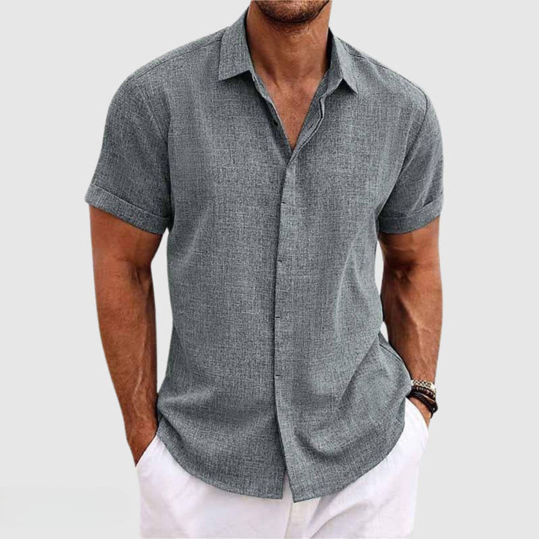 Camicia Uomo a Maniche Corte con Bottoni Vestibilità Morbida