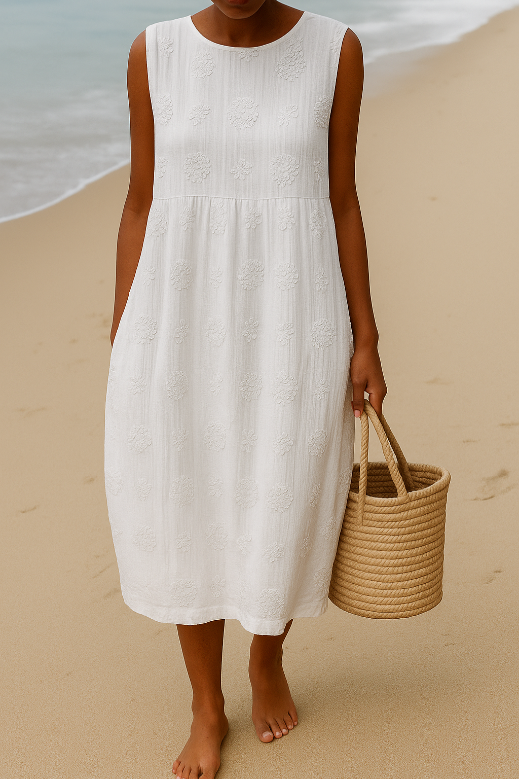 Sleeveless Midi Dress with a Relaxed Fit