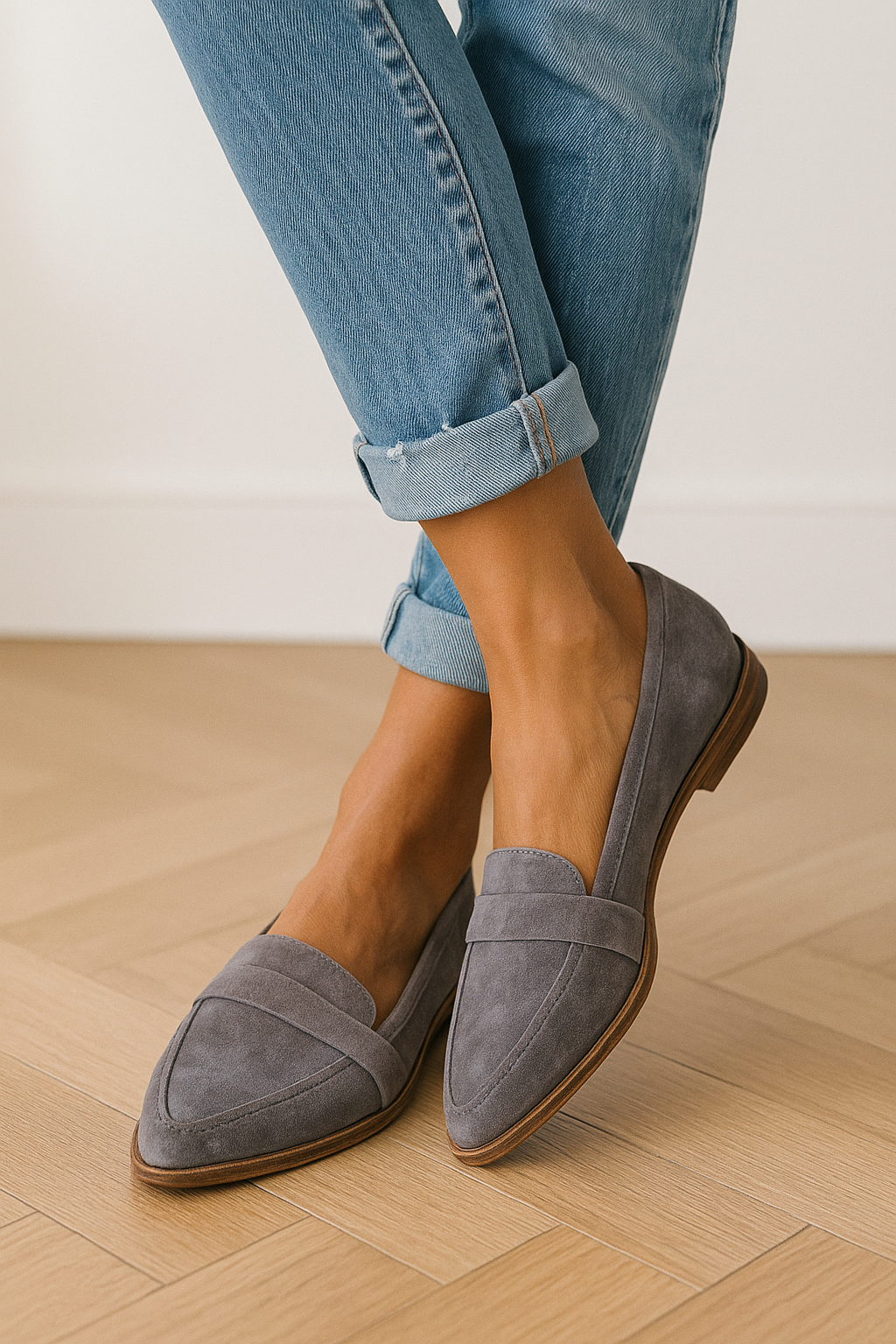 Loafer da Donna in Ecopelle Scamosciata con Tacco Basso