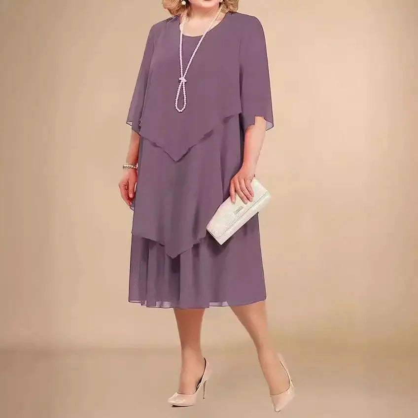 Abito Midi Donna a Strati con Maniche 3/4 e Collana Inclusa