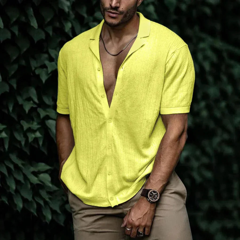 Men's summer short-sleeve shirt with linen effect