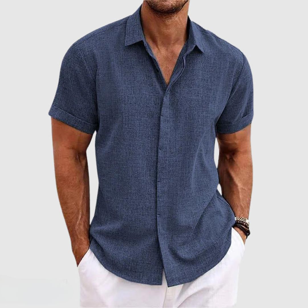 Camicia Casual da Uomo a Maniche Corte in Lino e Cotone