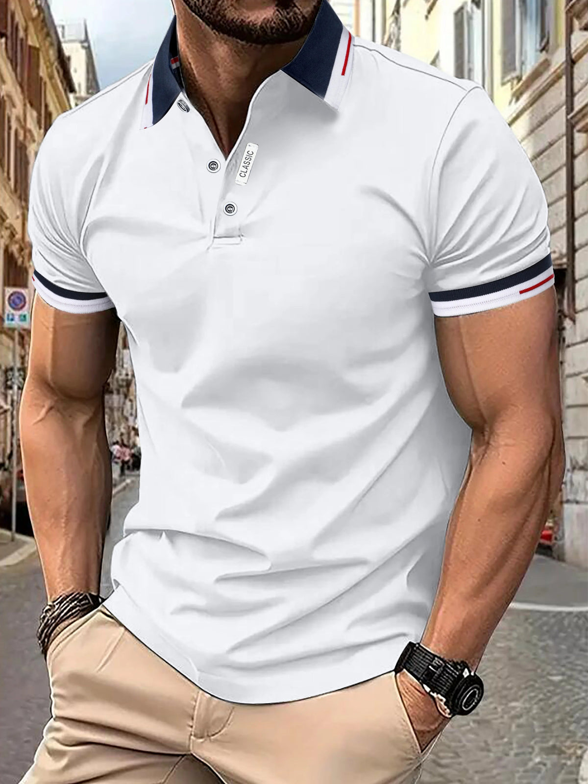 Polo homme slim fit à manches courtes