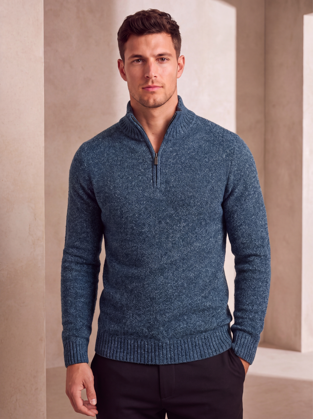 Maglione da Uomo con Mezza Zip e Collo Alto
