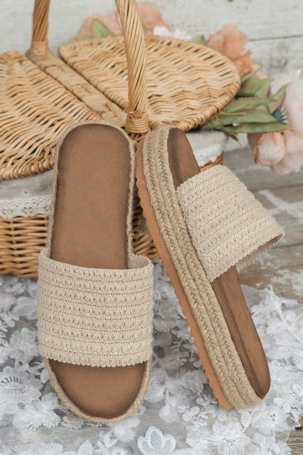 Boho Woven Wedge Slippers with Non-Slip Sole