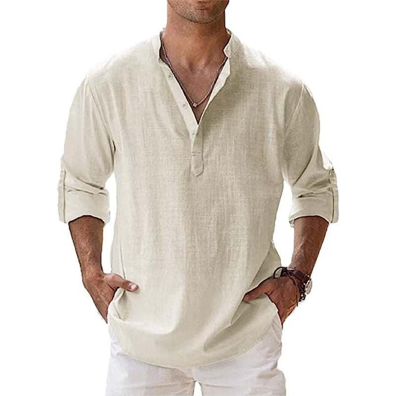 Camicia Uomo in Lino a Maniche Lunghe – Colletto Coreano