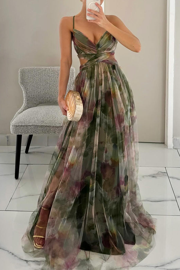 Vestito lungo da donna con stampa floreale