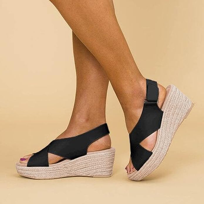 Sandali Platform Donna con Zeppa in Corda e Fasce Incrociate