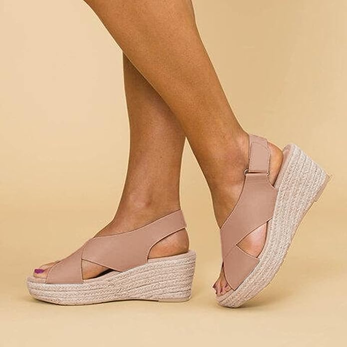 Sandali Platform Donna con Zeppa in Corda e Fasce Incrociate