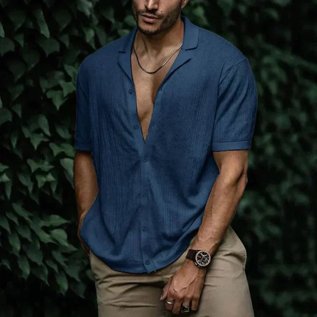 Men's summer short-sleeve shirt with linen effect