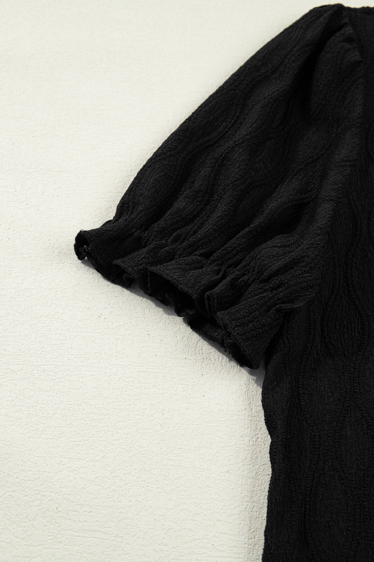 Blusa Testurizzata a Tinta Unita con Scollo a V e Maniche a Sbuffo